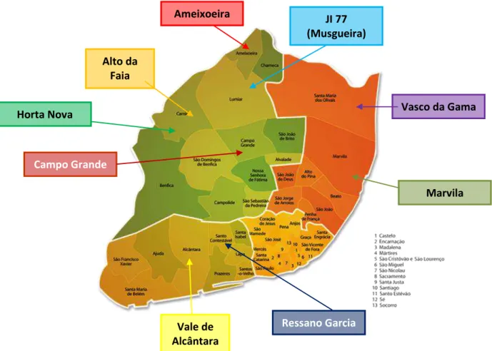 Figura 6 - Mapa da cidade de Lisboa com localização das escolas  