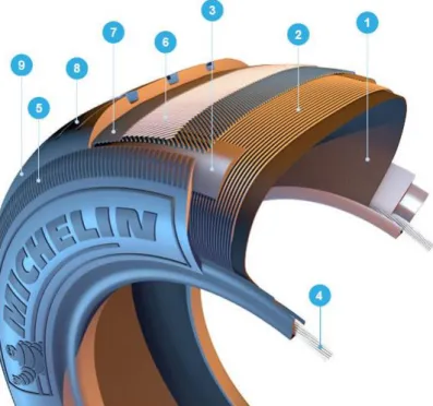 Figura 6 – Vários componentes do Pneu ( Retirado de Michelin) 