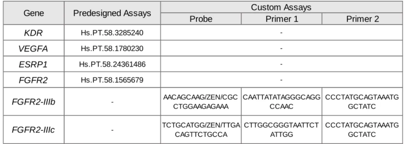 Table 6:  PrimeTime qPCR  predesigned  assays  or  probe and  primer sequences  for custom  assays  used  for  qRT-PCR