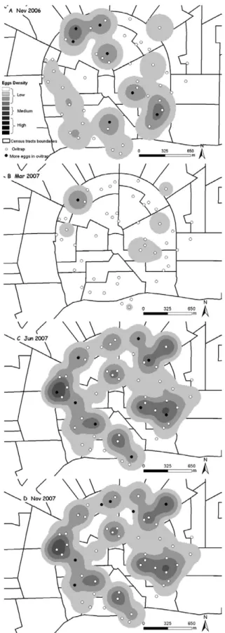 Fig. 3: cumulative distribution of Aedes aegypti eggs collected from the  most productive premises, during the rainy and dry seasons, in Centro  and Tancredo Neves neighborhoods, Boa Vista, Roraima, Brazil.