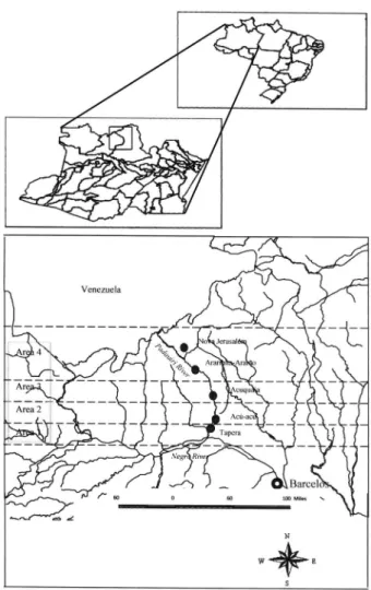 Fig.  1:  study  area  in  localities  of  Padauiri  River,  affluent  of  Negro  River, state of Amazonas, Brazil