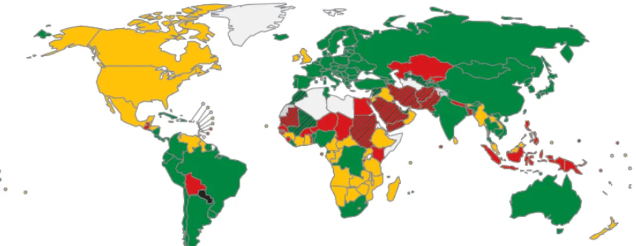 Figura 1  – Lei sobre bebida e direção no mundo, por país/região. 