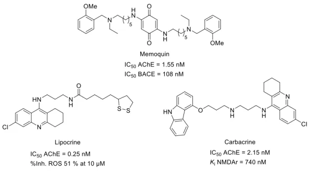 Figure 21 – Structures of memoquin, lipocrine and carbacrine. 