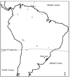 Figure 2. Monthly mean temperature and monthly accumulated rainfall for Santa Maria, Rio Grande do Sul, Brazil, from October 1996 to April 1998.