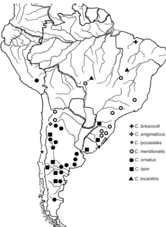 Figure 68. Distribution of Cybaeodamus species in South America.