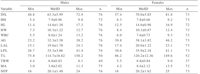 Fig. 4. Monthly distribution of snout-vent length for juveniles, adult males and adult females, Cnemidophorus  vacariensis Feltrim