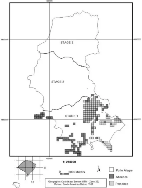 Figure 2. Map of distribution of Alouatta guariba clamitans (Cabrera, 1940) in Porto Alegre, Rio Grande do Sul, Brazil