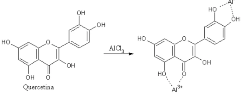 Figura 3. Formação do complexo flavonoide-Al 3+ (λmax = 425 nm) (HO, YU,  SU, 2012). 