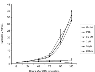 Fig.  3:  viability  analysis  of  Trypanosoma  cruzi  epimastigotes  incu- incu-bated  with  quantum  dots  (QDs)