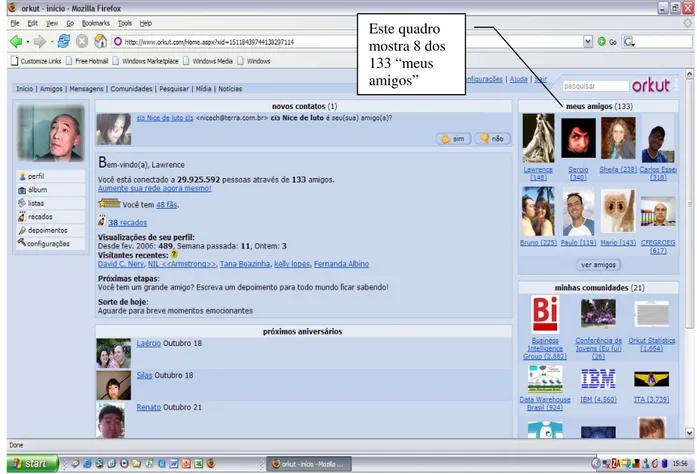Fig. 7 – Exemplo de uma página home do Orkut. 