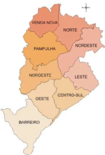 FIGURA 6  ± Distribuição regional no município de Belo Horizonte.   Fonte: Prefeitura Municipal  de Belo Horizonte 8 