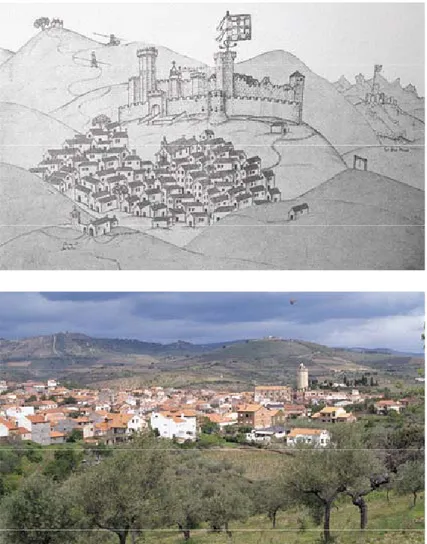 Fig. 1 – Freixo de Espada à Cinta - vista Sul no séc. XVI (Livro das Fortalezas de Duarte de  Armas) 