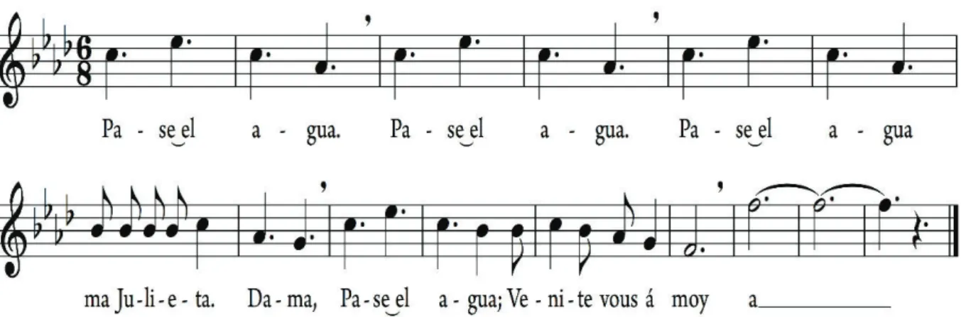 Figura 12 – Imagem da partitura correspondente a etiquetagem da tarefa trecho de canção, mostrada  acima  –  trecho  de  canção  inicial  (parte  sem  sustentação  de  agudo)  e  trecho  de  canção  final  (sustentação agudo final)