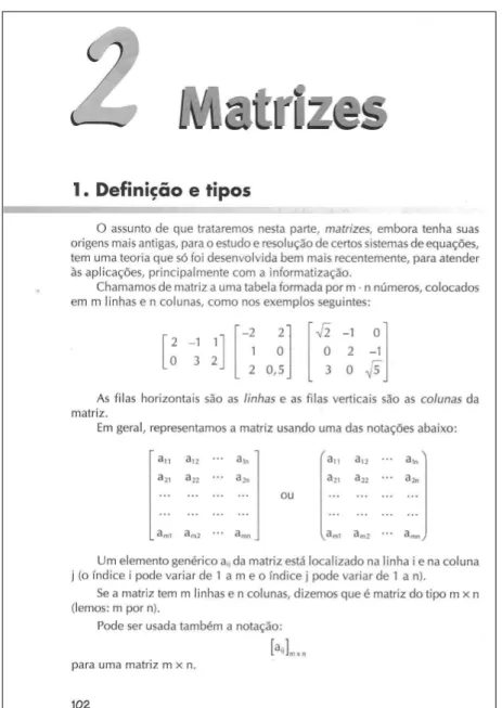 Figura 7 – Abordagem sobre matrizes – Fonte: GOULART, 1999, p.102   