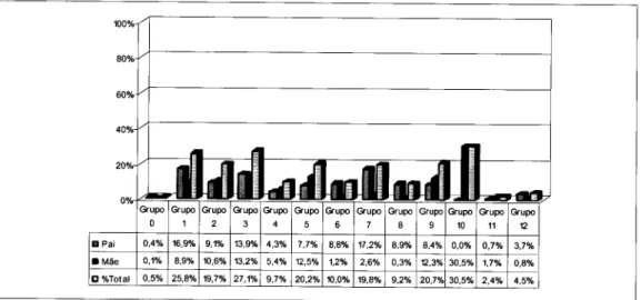 Figura  3  -  Distribuiglo  dos  Pais dos  inquiridos  pelos  &#34;grandes  grupos&#34;  profissionais,  em percentagem