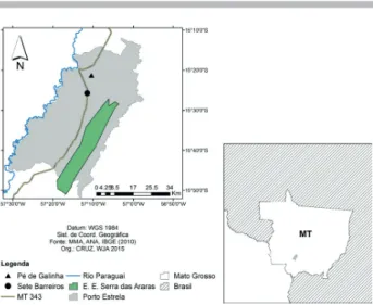 Figure 1. Location of the communities Pé de Galinha and Sete  Barreiros, Porto Estrela, Mato Grosso State, Brazil.