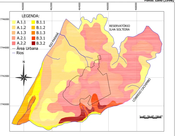 Figura 6: Distribuição das formas de relevo na área urbana e de expansão urbana de Ilha  Solteira