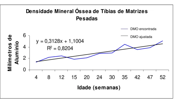 Gráfico 3.  Densidade mineral óssea (mm de Al) de tíbias de matrizes  pesadas. 