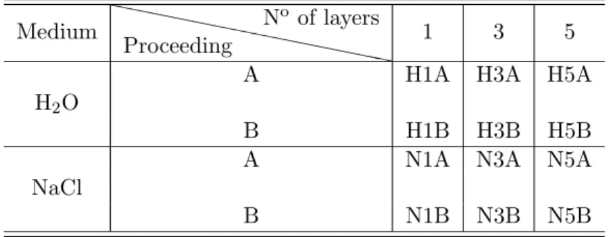 Table 3.3: Identification of the optical fibers samples coated with GO prepared for the leaching test