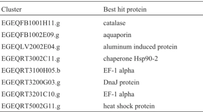 Table 4 - Ubiquitously expressed clusters. The best hit protein was identified by Blast using a threshold E-values of £ e -5 (Altshul et al., 1997).