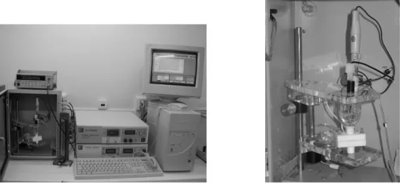 Figure 2: Experimental layout (electrochemical quartz crystal microbalance and cell with  the three electrodes