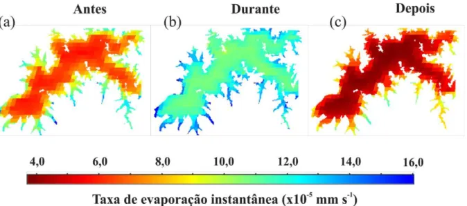 Figura  7.  Variação  espacial  da  taxa  de  evaporação  instantânea  obtida  por  meio  do  produto  MOD11A1