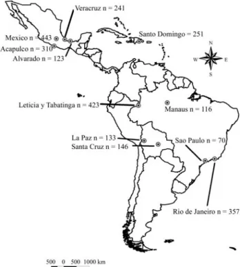 Figure 1 - Map of the Latin American cat populations sampled.