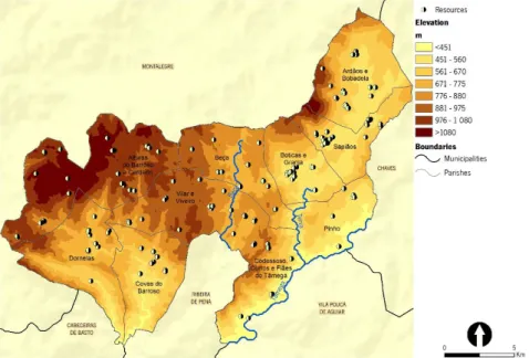 Fig 2. Heritage resources identified in the municipality of Boticas. Source: Authors’ own elaboration, based on CAOP            2015 