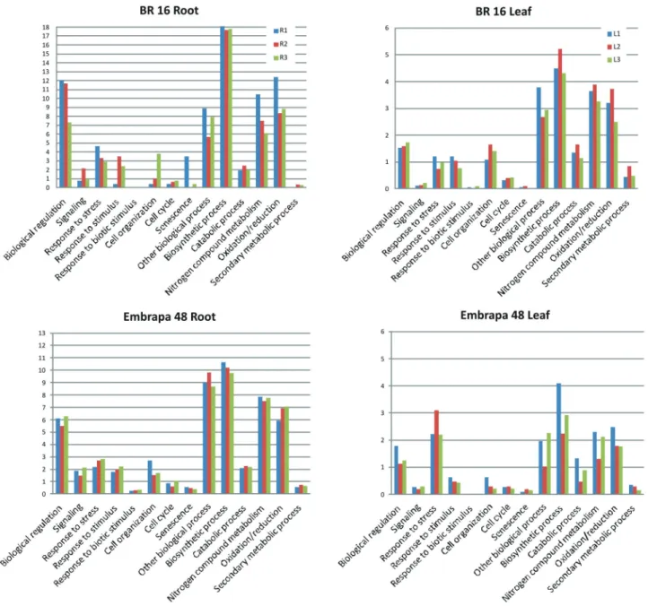 Figure 3 - Functional classification. The expressed genes were distributed in categories according to the Biological Process (level 3) of the Gene Ontol- Ontol-ogy database