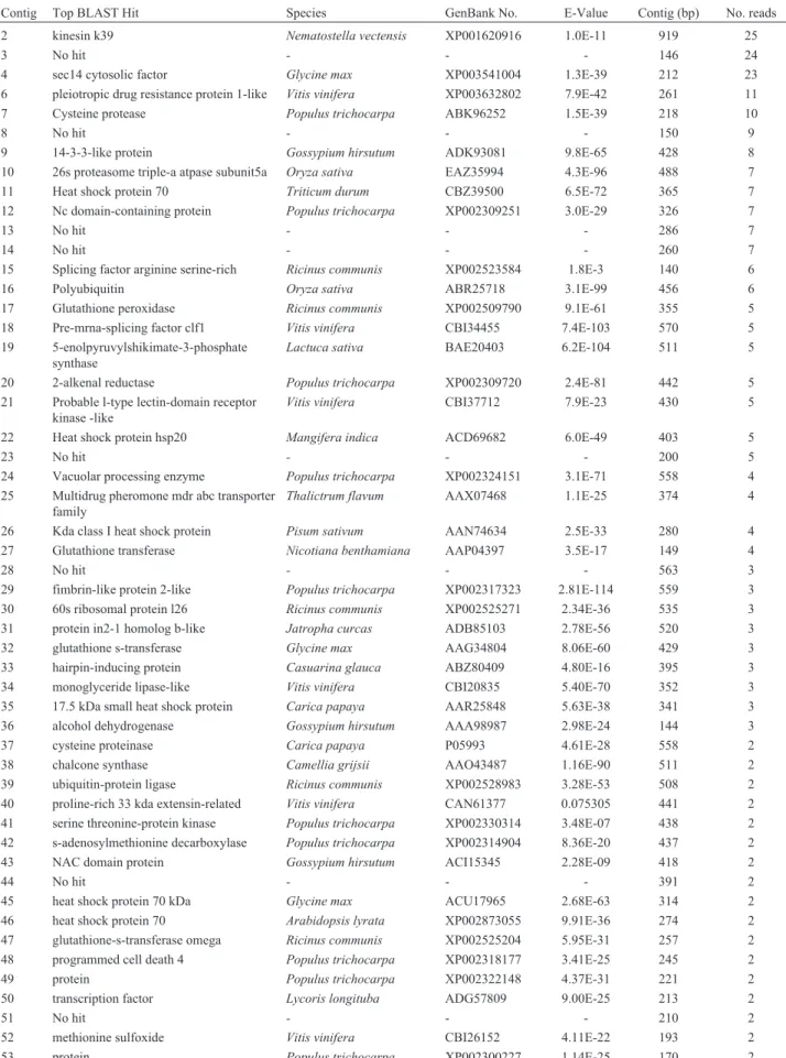 Table 1 - Top BLAST hits of microgravity SSH library assembled contigs containing 2 or more reads.