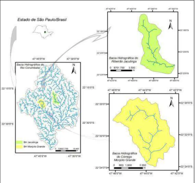 Figura 5: Localização das áreas de estudo – Bacia hidrográfica do Ribeirão Jacutinga e Bacia  hidrográfica do Córrego Monjolo Grande - Ipeúna/SP