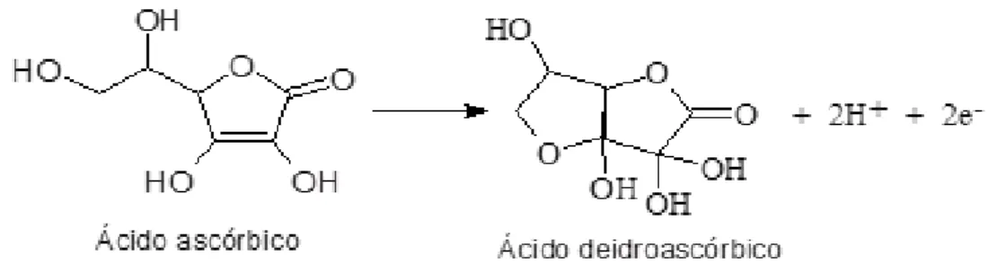 Figura 9. Reação de oxidação do ácido ascórbico à ácido deidroascórbico. 