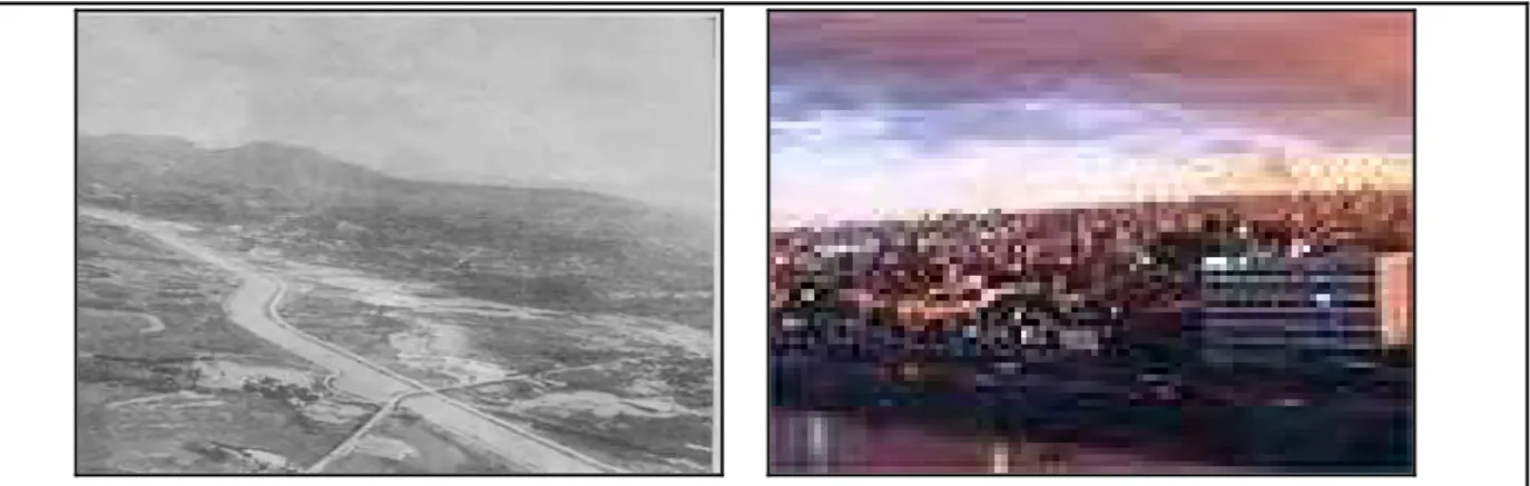Fig. 2 -Ocupação da Várzea do rio Tietê no município de São Paulo (a esquerda - década de  1950, ano 2000 a direita)