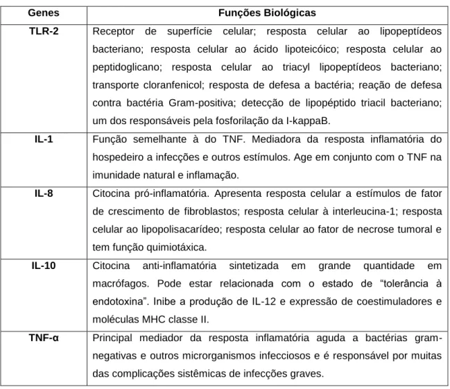 Tabela 1 - Principais genes encontrados na ferramenta de busca IPA ®  e suas principais funções  biológicas 