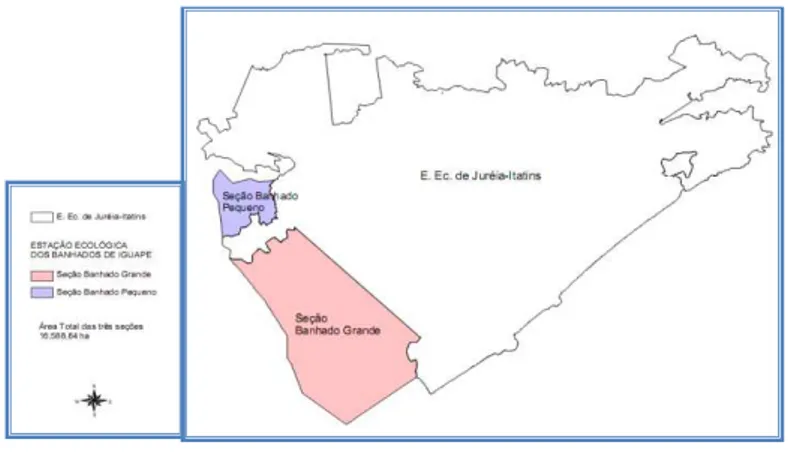 Figura 6  –  Mapa da área compreendida pelas Estações Ecológicas dos Banhados de Iguape e  Jureia-Itatins