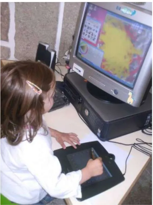 Figure 2: Photograph of children’s use of the graphics tablet