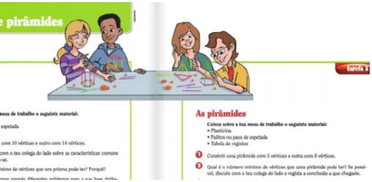 Figura 9. Propostas de trabalho ilustradas com crianças sorridentes  MSI5 (pp. 18-19, parte 1).