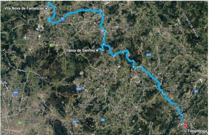 Fig. 8. Route 3, potential  itineraries of some hillforts in  Alto Minho. 