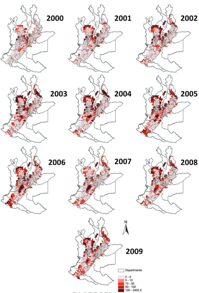 Fig. 2: observed incidence rate of cutaneous leishmaniasis in the Andean region of Colombia by year from 2000-2009 (per 100,000 inhabitants)  (Source: Ministry of Health and Social Protection).