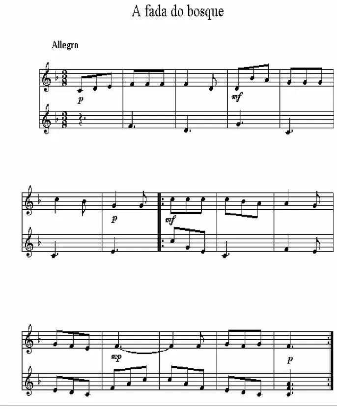 Figura 8: Partitura da música A fada do Bosque composta e ditada pelos alunos 