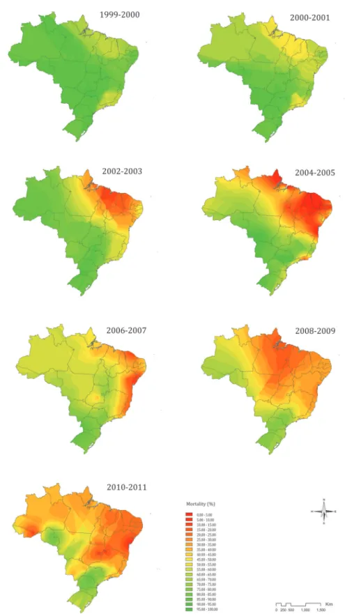 Fig. 3: contour maps of temephos resistance in Brazilian populations of the yellow fever mosquito (Aedes aegypti) generated using spatial inter- inter-polation