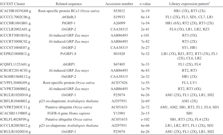 Table IV - Sugarcane ESTs encoding GRPs with lower glycine content.