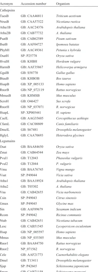 Table II - Cysteine proteinases from plants, vertebrates and invertebrates.