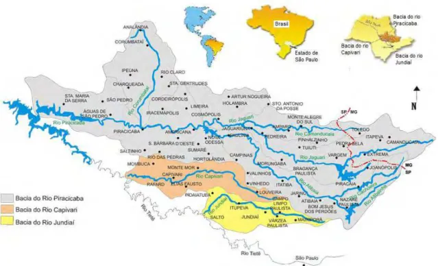 Figura 1: Mapa hidrográfico da Bacia do PCJ (Fonte: CONSÓRICIO PCJ, 2005). 