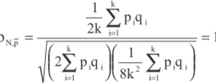 Table 2 - Correlation values between the number of genes that increase the trait expression and the genotypic value of the individual, considering four types of epistasis, for different polygenic systems (k is the number of genes and k’ is the number of ge