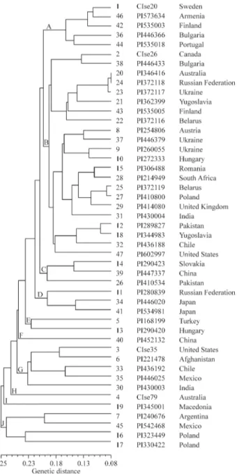 Figure 2 - The genetic relationships of cultivated rye accessions based on microsatellite markers.