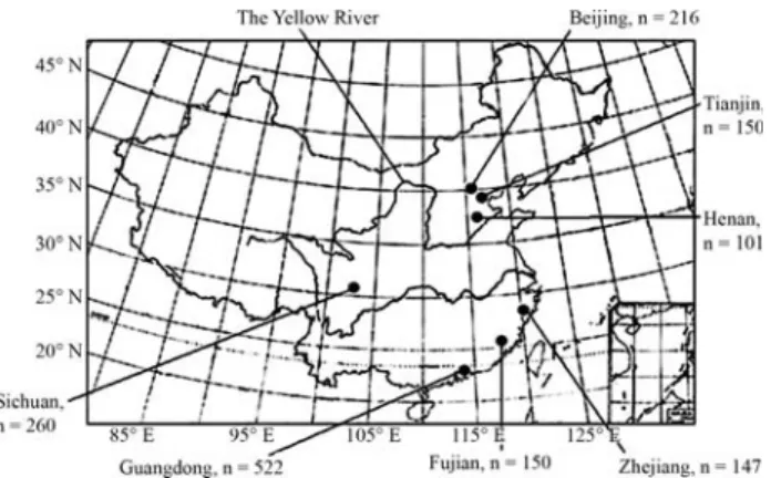 Figure 1 - Geographical location of the seven populations in China.