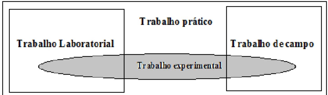 Figura 1. Relação entre trabalho prático, laboratorial, experimental e de campo (Leite, 2001)