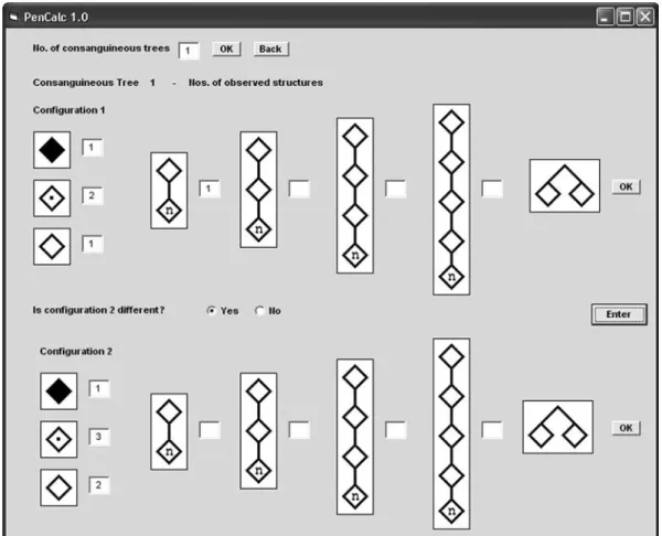 Figure 6 - Input of consanguineous trees (maximum number: 2). When no consanguineous trees occur (which is the case of the example pedigree in Fig- Fig-ure 1), there is no need to access this data input window