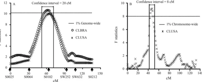 Figure 1 - Example of confidence interval reduction from A (QTL for CLUSA from Sousa et al